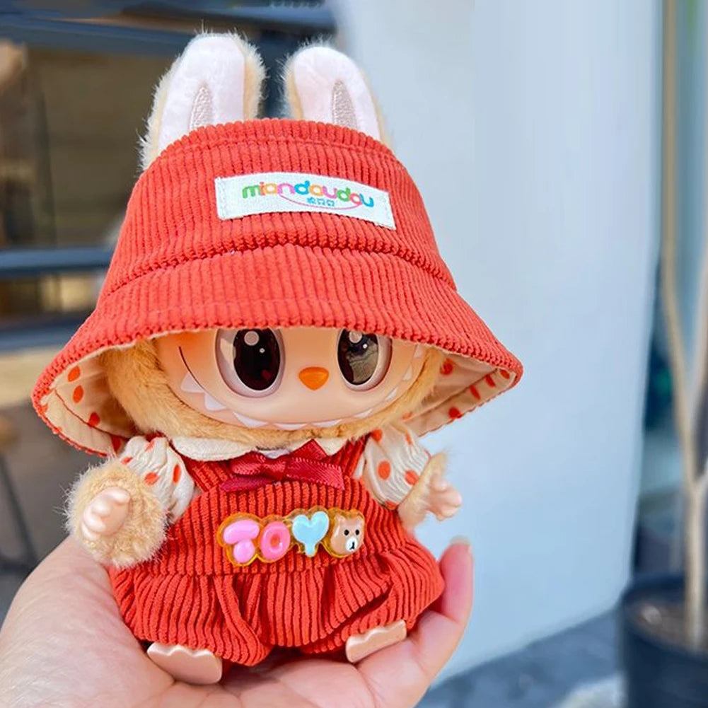 17Cm Mini Doll'S Clothes Outfit Accessories for Korea Kpop Exo Labubu Idol V1 V2 Striped Sweater Overalls Glasses Hat Clothing