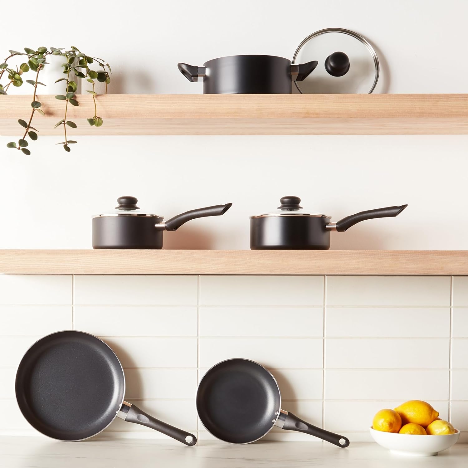 Non Stick Kitchen Cookware 8-Piece Set, Non-Induction, Includes Pots and Pans, Black