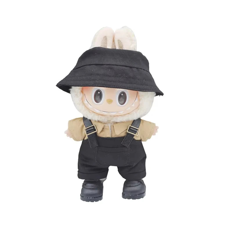 17Cm Mini Doll'S Clothes Outfit Accessories for Labubu V1 V2 V3 Striped Overalls Hats Glasses Shoes Cool Handsome Clothing Gift