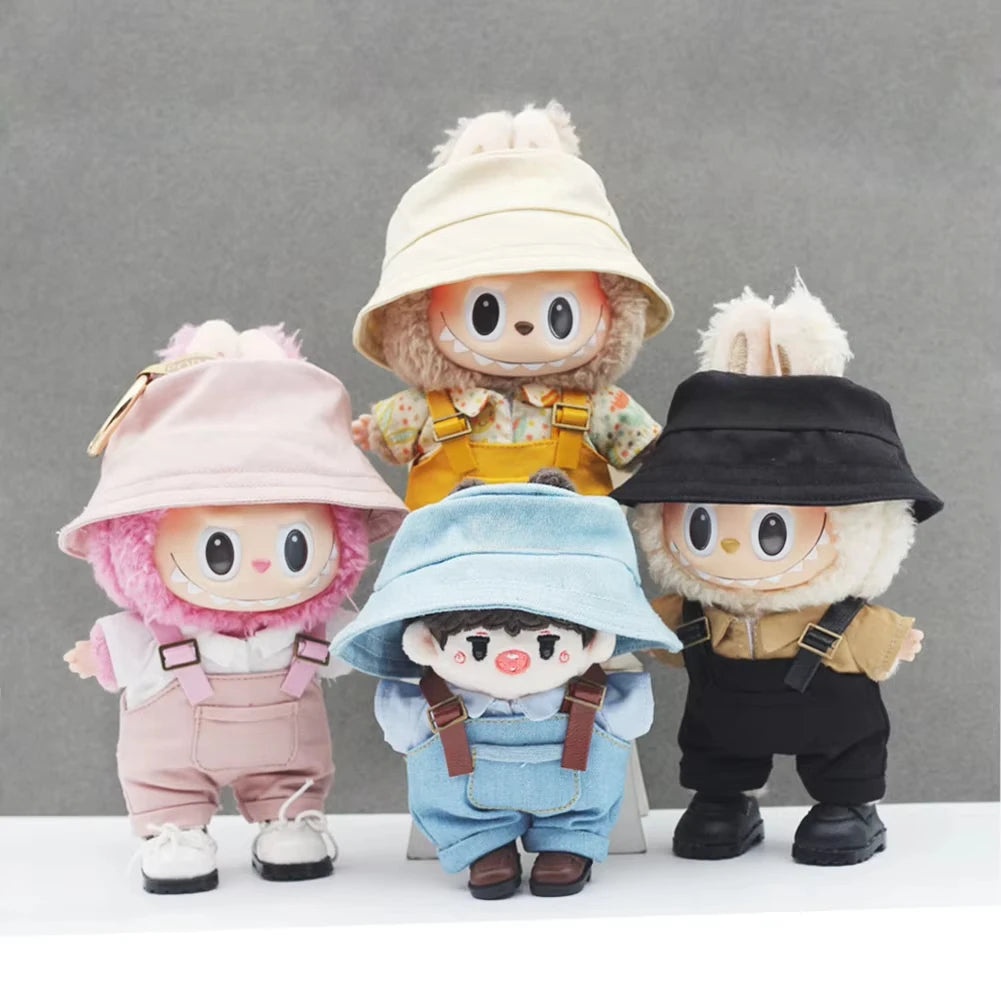 17Cm Mini Doll'S Clothes Outfit Accessories for Labubu V1 V2 V3 Striped Overalls Hats Glasses Shoes Cool Handsome Clothing Gift
